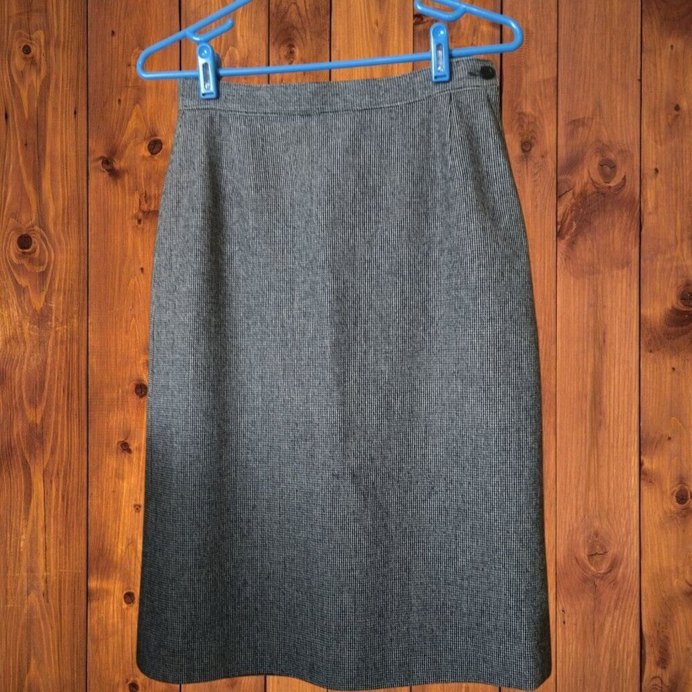 PENDLETON Petites Size 8 Virgin Wool Checkered Gray Pencil Skirt Classic Preppy